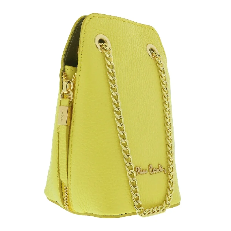 Handle bags with chevron designs for trend -Pierre Cardin Lemon Leather Curved Structured Chain Crossbody Bag for womens