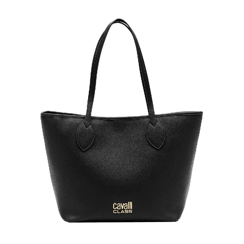 Handle bags with compact designs for portability -Cavalli Class RAVENNA Black Everyday Soft Large Shopper Tote Bag for womens