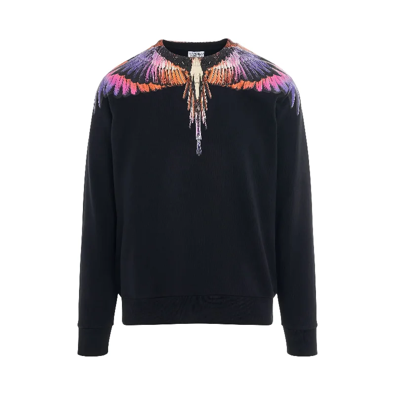 Vintage style backpack for retro aesthetic lovers -Icon Wings Regular Crewneck in Black/Pink