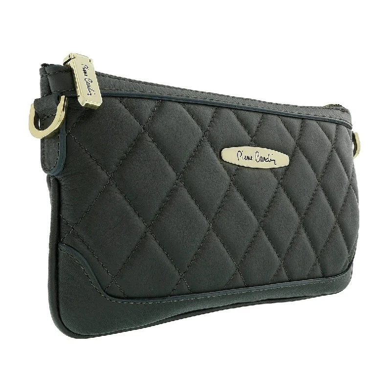 Handle bags with pastel colors for softness -Pierre Cardin ;ight Grey Leather Quilted Crossbody Bag for womens