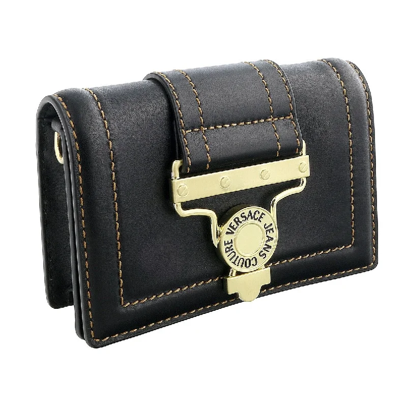 Handle bags with bold text for statements -Versace Jeans Couture Black Structured Medallion Buckle Shoulder/ Belt Bag for womens