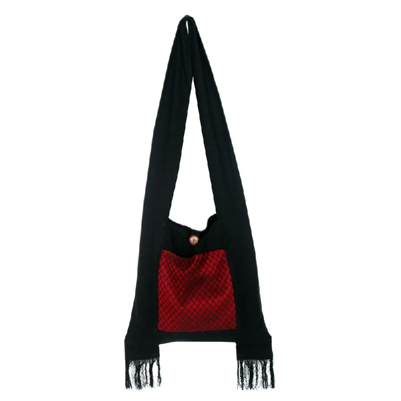 Handle bags with polka dots for fun -Handmade Cotton 'Crimson Lotus' Medium Sling Bag (Thailand)