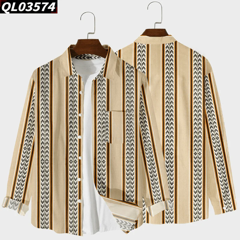 Boat - neck cardigan for a stylish look -Striped Elements Printed Casual Loose Cardigan Long-Sleeved Shirt