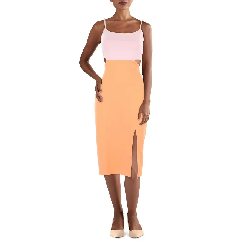 Silk Dresses for Luxurious -Bebe Womens Colorblock Cut-Out Midi Dress