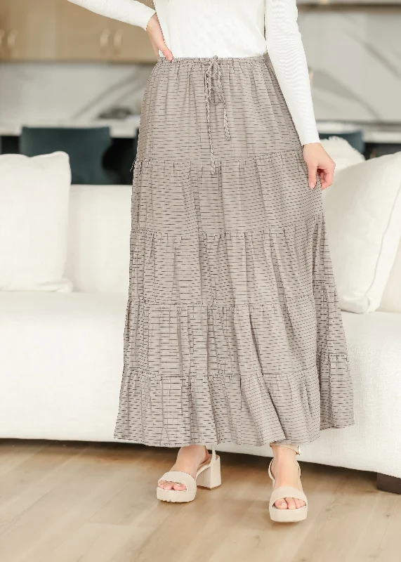 Valentine's Day Dresses for Romance -Striped Pull-on Tiered Maxi Skirt