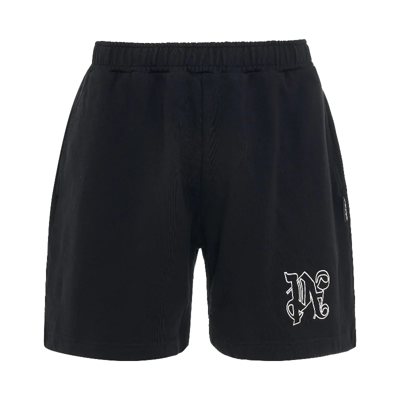 Fashionable leather backpack for weekend getaway chic -Monogram Embroidered Sweatshorts in Black