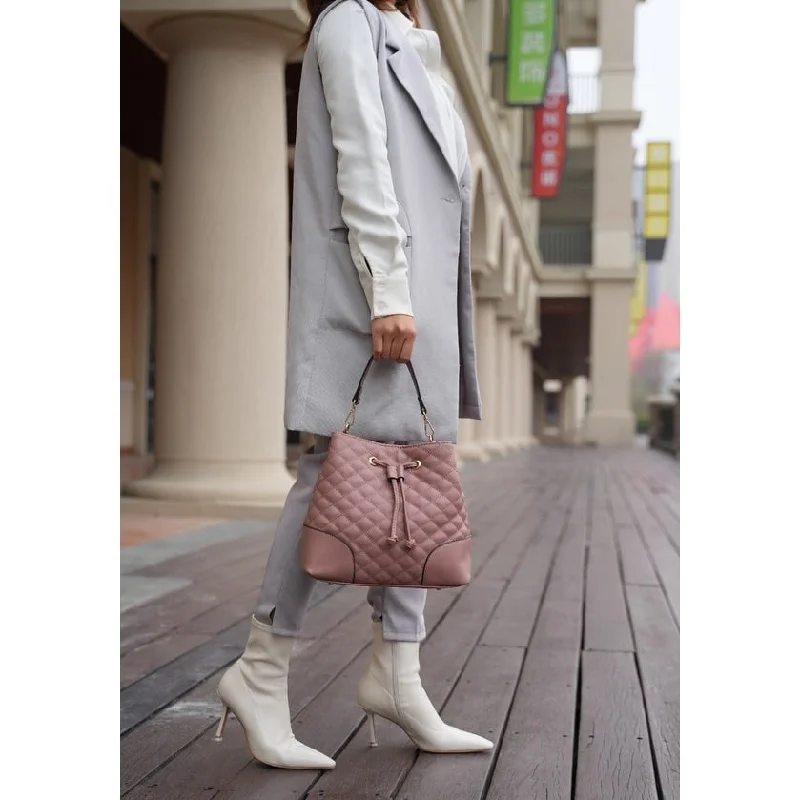 Handle bags with perforated details for style -Mkfcollection Wendy 2 Pcs Bucket Bag With Wristlet Vegan Leather Designer Hand