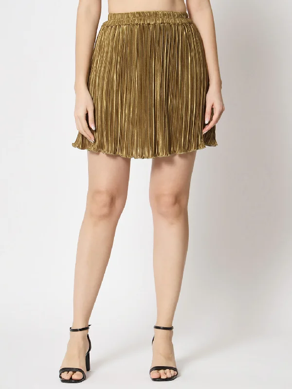 Fringed Dresses for Edgy -Pleated Flared Above Knee Satin Skirt