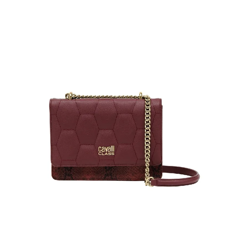 Handle bags with playful patterns for fun -Cavalli Class VERONA Burgundy Medium Structured Shoulder Bag for womens