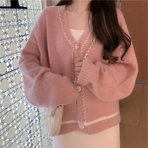 Travel - friendly cardigan for on - the - go -Gentle Knitted Cardigan Women's Loose And Lazy Style Sweater Coat