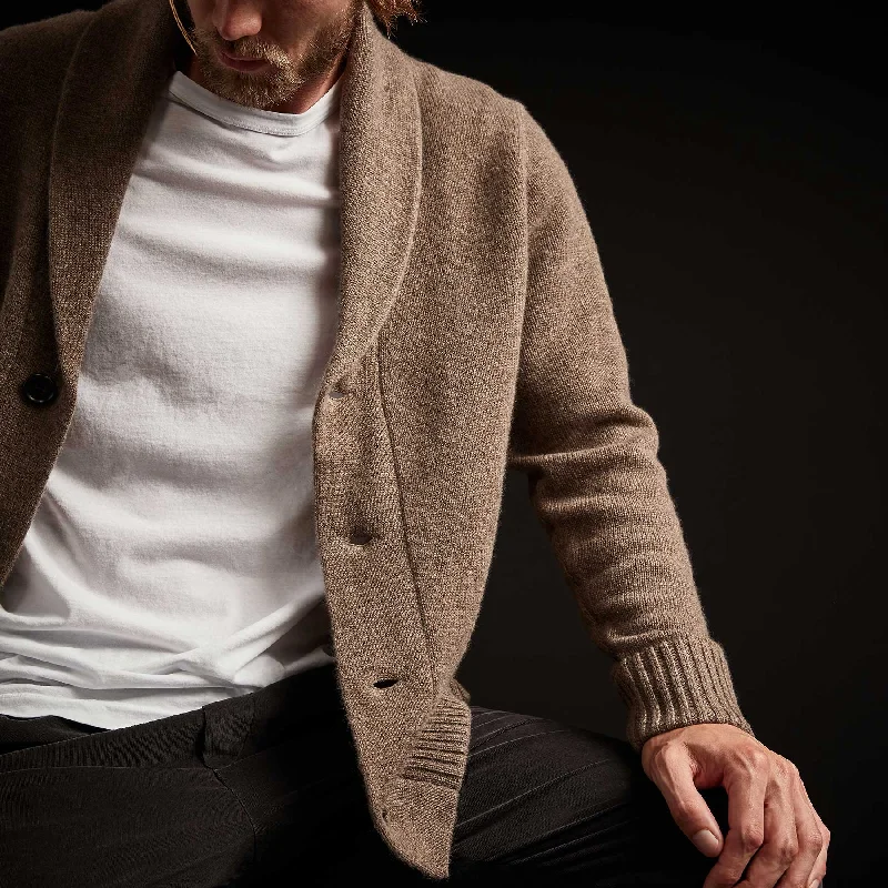 Boat - neck cardigan for a stylish look -Shawl Collar Button Up Cardigan - Brown Stone