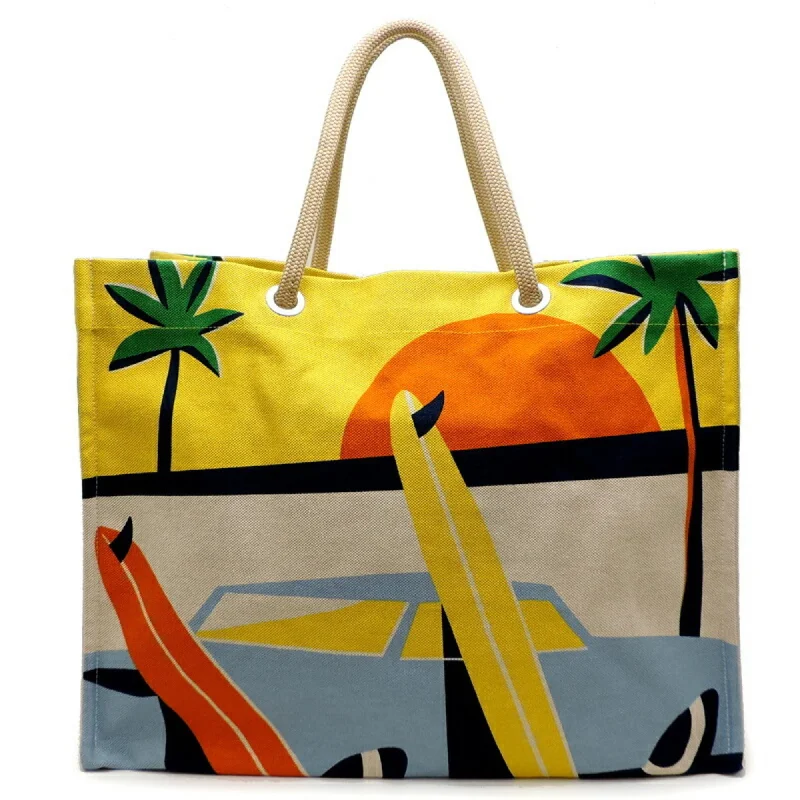 Handle bags with thick handles for support -Hermes blue yellow Cotton Beach Bag Tote Bag (Pre-Owned)