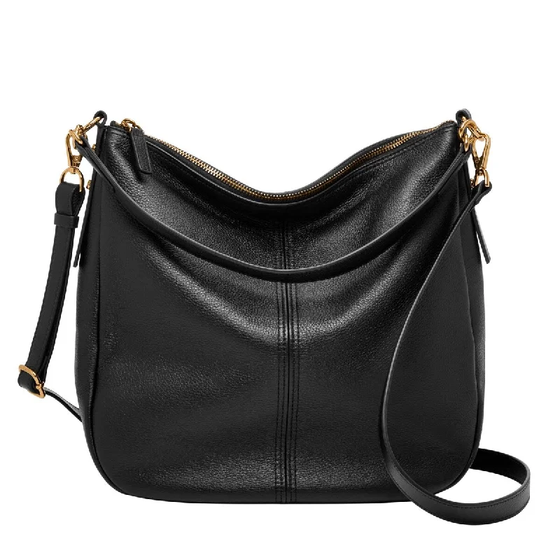 Quilted handle bags with stylish textured finish -Fossil Womens Jolie Leather Hobo Handbag Black