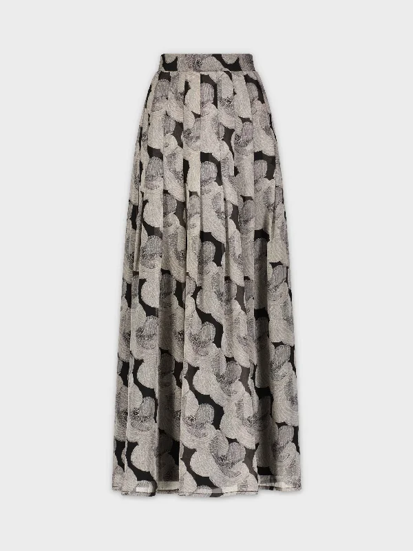 Silk Dresses for Luxurious -Stitched Down Pleated Skirt-Grey Floral