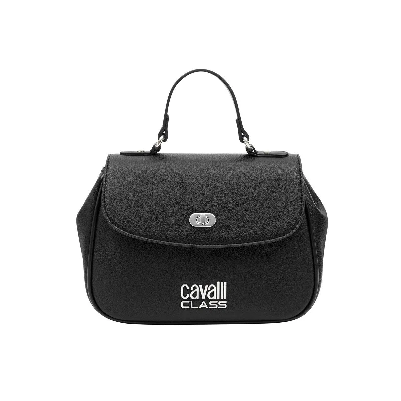 Handle bags with soft linings for protection -Cavalli Class LUCCA Black Medium Top Handle Shoulder Bag for womens