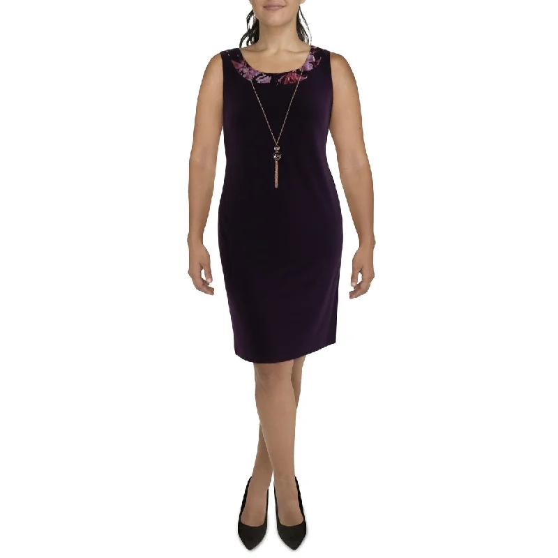 Long-sleeved Dresses for Coverage -R&M Richards Womens Plus Knit Sleeveless Sheath Dress