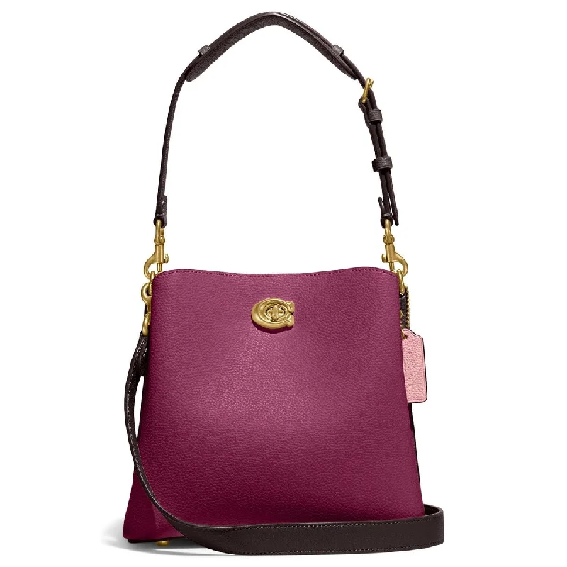 Handle bags with floral embroidery for detail -Coach Color Block Leather Willow Bucket Bag Deep Plum Multi