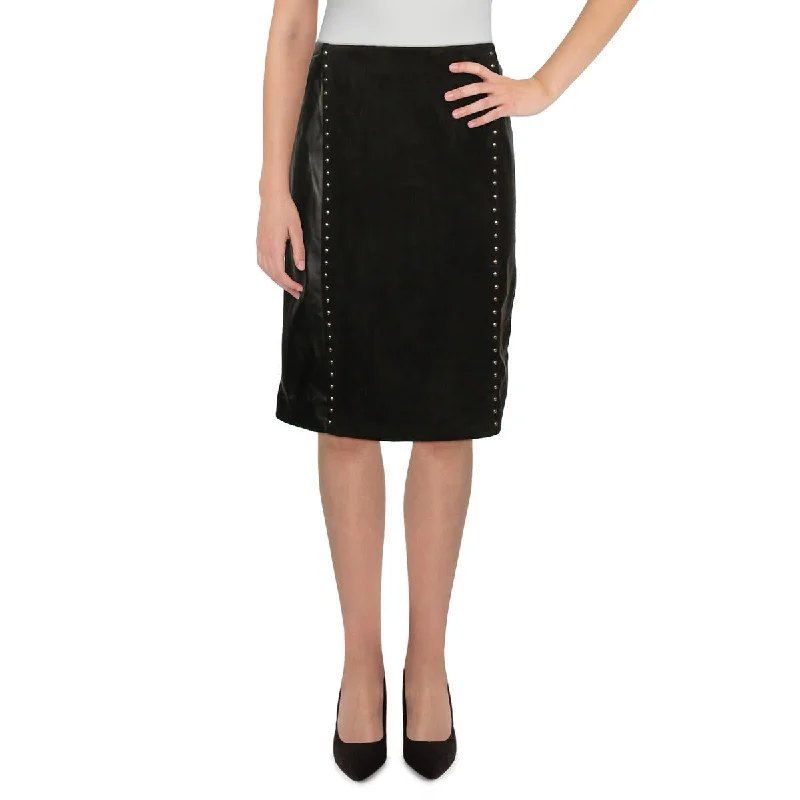 Cocktail Dresses for Party Time -Essentials Sioni Womens Faux Leather Studded A-Line Skirt