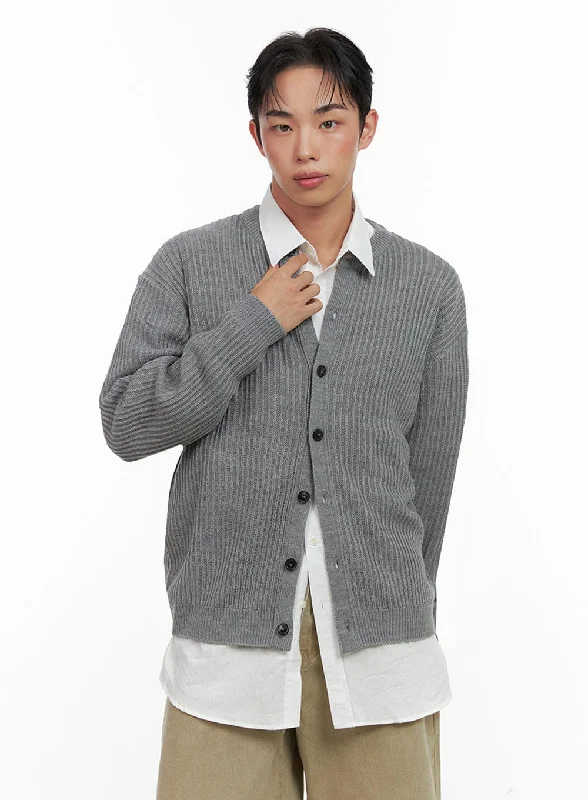 Chunky - knit cardigan for a textured look -Men's Knitted V-Neck Cardigan IN426