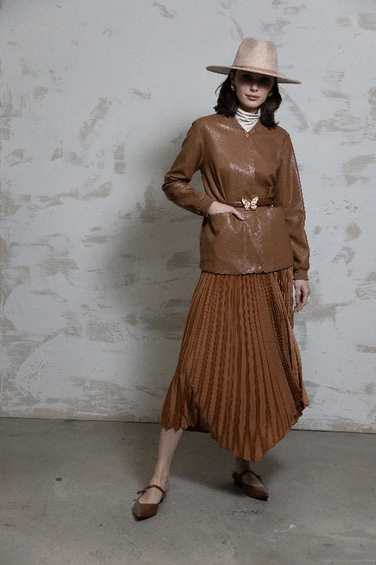 A-line Dresses for Flattering -Arrow Pleated Skirt - Copper