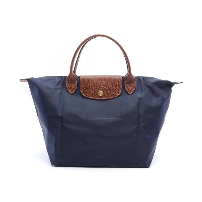 Handle bags with rugged canvas for outdoors -Longchamp  Navy Nylon Leather Tote Bag (Pre-Owned)