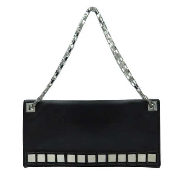 Handle bags with vintage vibes for nostalgia -Tomasini Black Leather Mirror-embellished Clutch