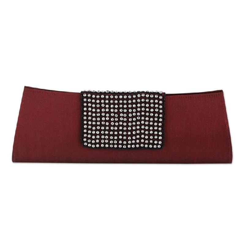 Handle bags with rustic leather for charm -Handmade Beaded 'Ruby Allure' Clutch Handbag (India)