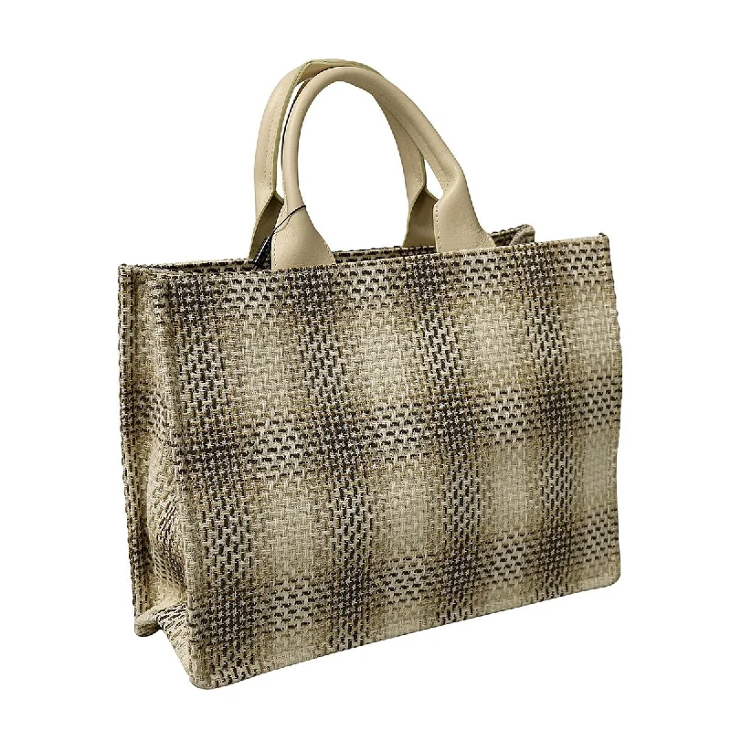 Handle bags with monogram designs for personalization -Pierre Cardin Large Beige Structured Tweed Canvas Shopper Tote for womens