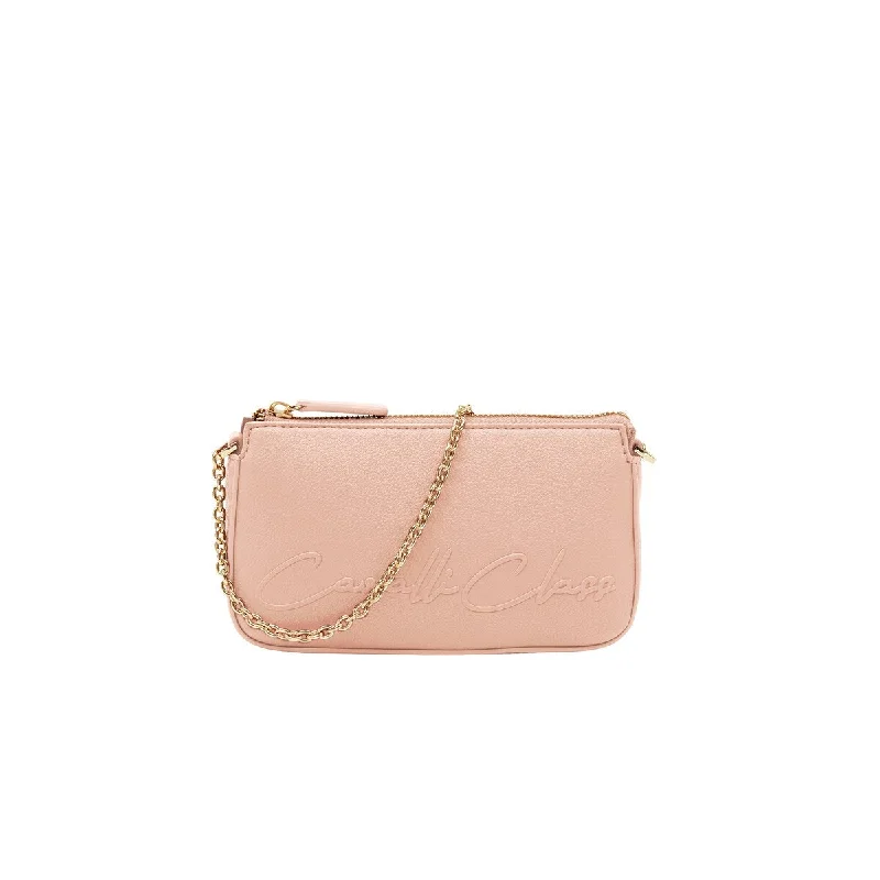 Handle bags with bright accents for pop -Cavalli Class BARI Powder Pink Small Clutch Shoulder Bag for womens