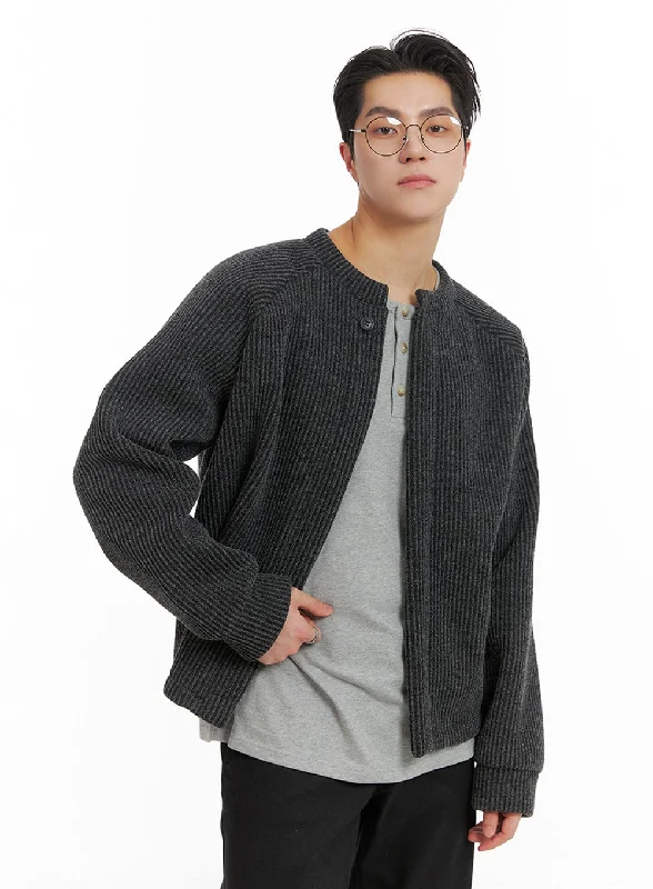 School - cardigan for a stylish campus look -Men's Textured Knit Cardigan IA401