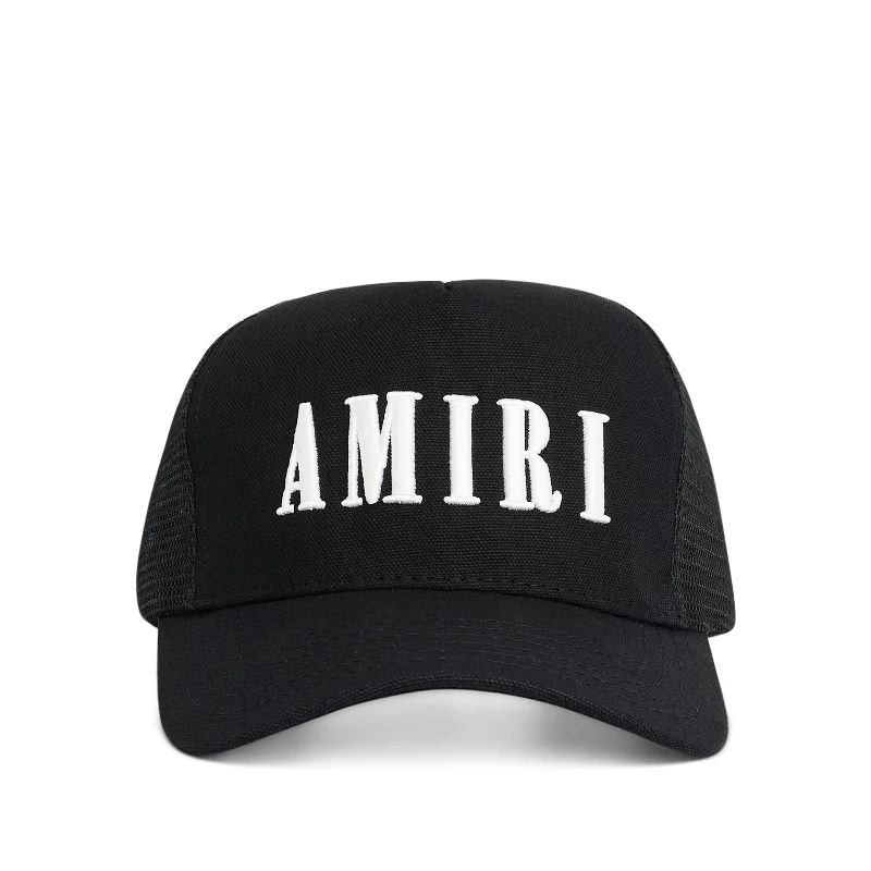 Compact daypack backpack for short weekend trips -Amiri Core Logo Trucker Hat in Black/White