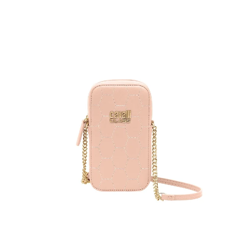 Handle bags with striped canvas for beach -Cavalli Class PALERMO Powder Pink Small Phone Holder Crossbody bag for womens