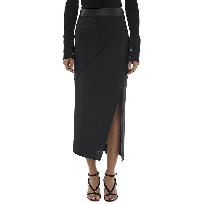 Casual Dresses for Everyday -Helmut Lang Womens Faux Leather Trim Long Maxi Skirt