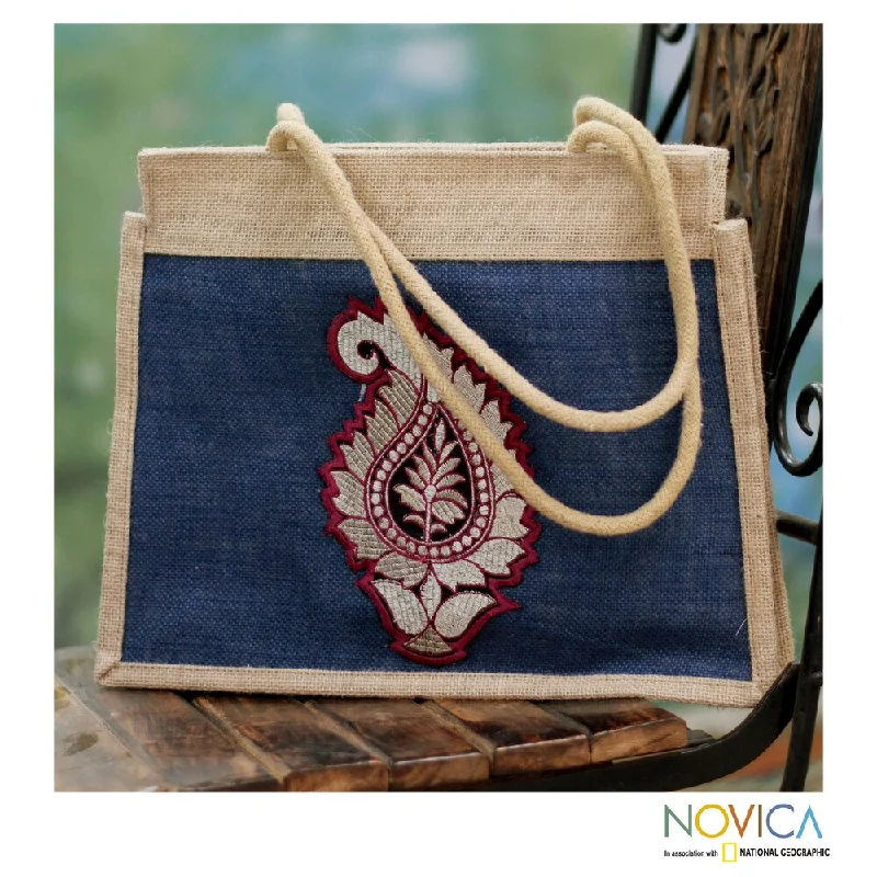 Handle bags with sleek silhouettes for fashion -Handmade Jute 'Indian Paisley' Medium Tote Bag (India)