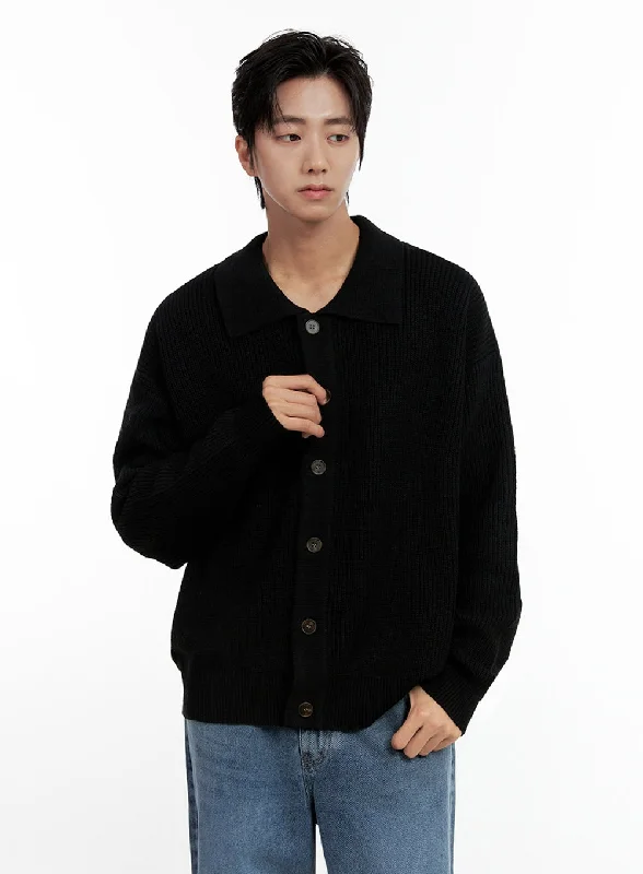 Minimalist - cardigan for a simple aesthetic -Men's Classic Knit Cardigan IN411