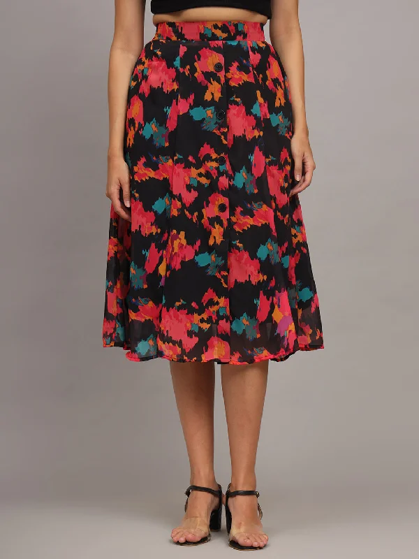 Abstract Dresses for Creative -Floral Printed Georgette Knee-Length Flared Skirt