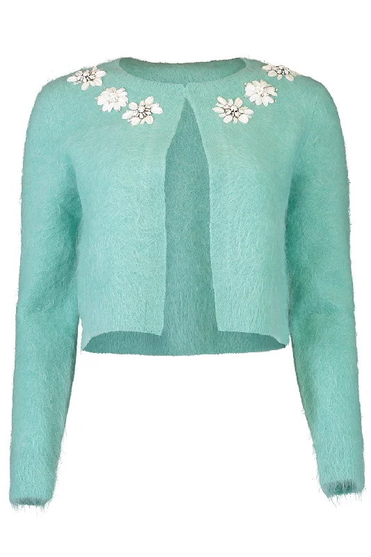 Cable - knit cardigan with classic patterns -Mariana Cardigan - Mint