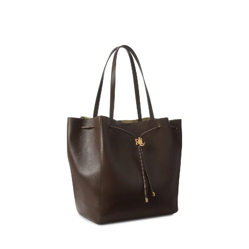 Handle bags with sleek hardware for sophistication -LAUREN Ralph Lauren Leather Medium Andie Drawstring Tote Chestnut Brown