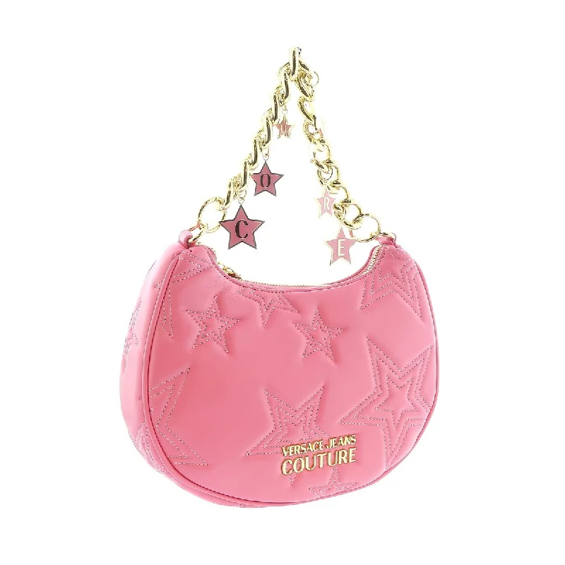 Handle bags with sturdy bases for stability -Versace Jeans Couture Rose Half Moon Star Quilted Charm Embellished Hobo Bag for womens