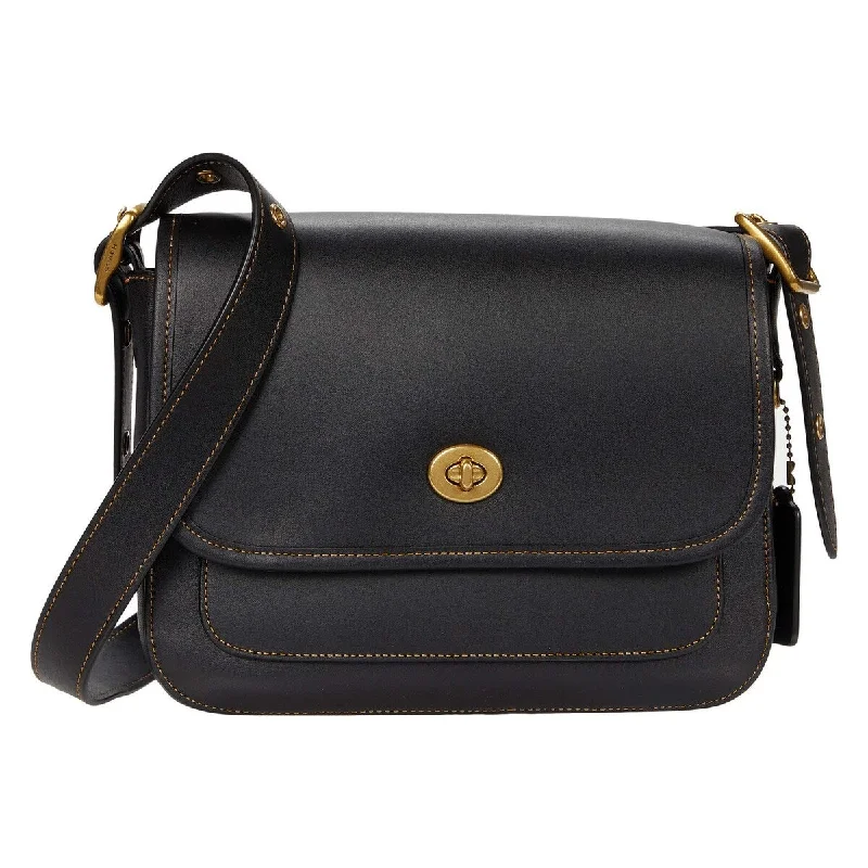 Handle bags with denim fabric for casual -Coach Glovetanned Leather Rambler Crossbody Bag Black