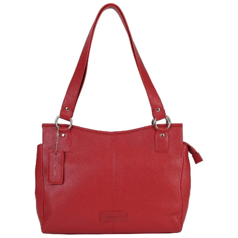 Handle bags with expandable sides for flexibility -Mancini Kelsea Leather Shoulder Bag Red