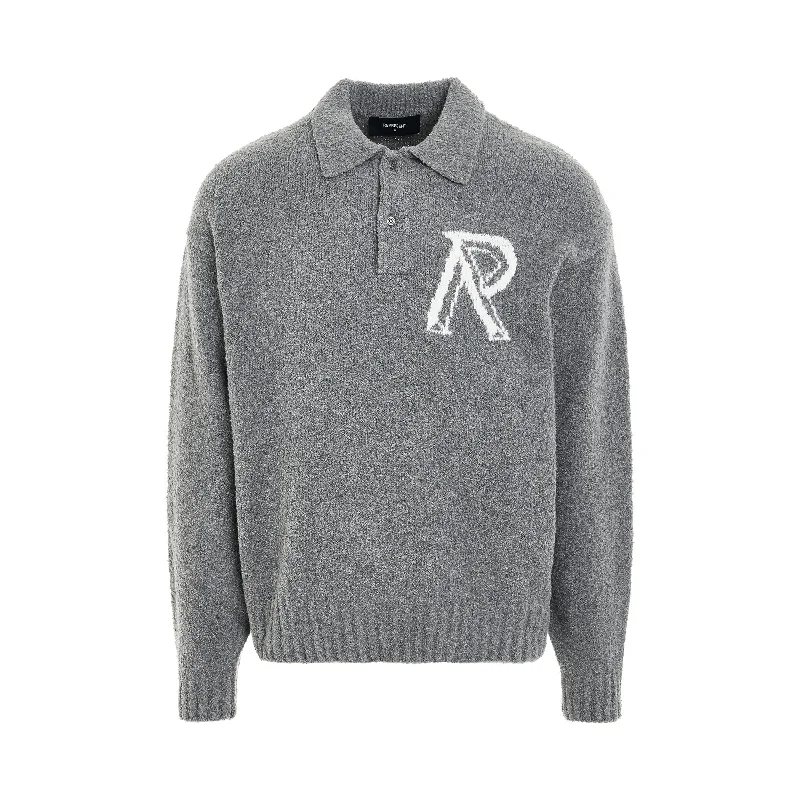 Multi-use backpack for gym and office needs -Initial R Boucle Polo Sweater in Grey