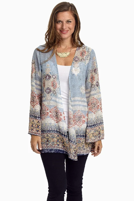 Mother's - Day cardigan for a thoughtful gift -Blue Bohemian Chiffon Cardigan