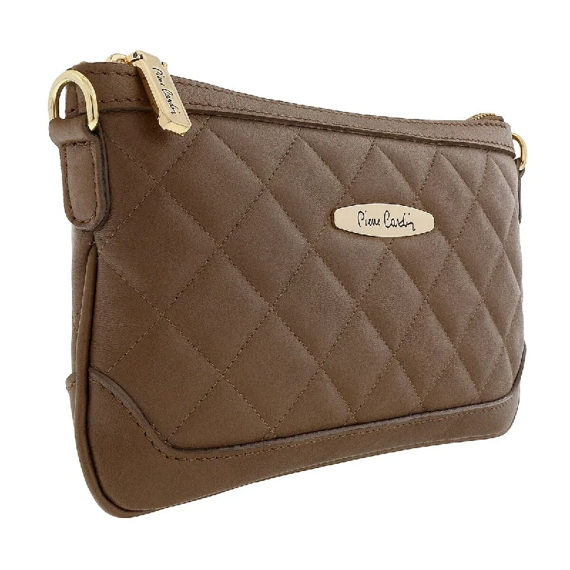 Handle bags with sturdy canvas for longevity -Pierre Cardin Dark Taupe Leather Quilted Crossbody Bag for womens