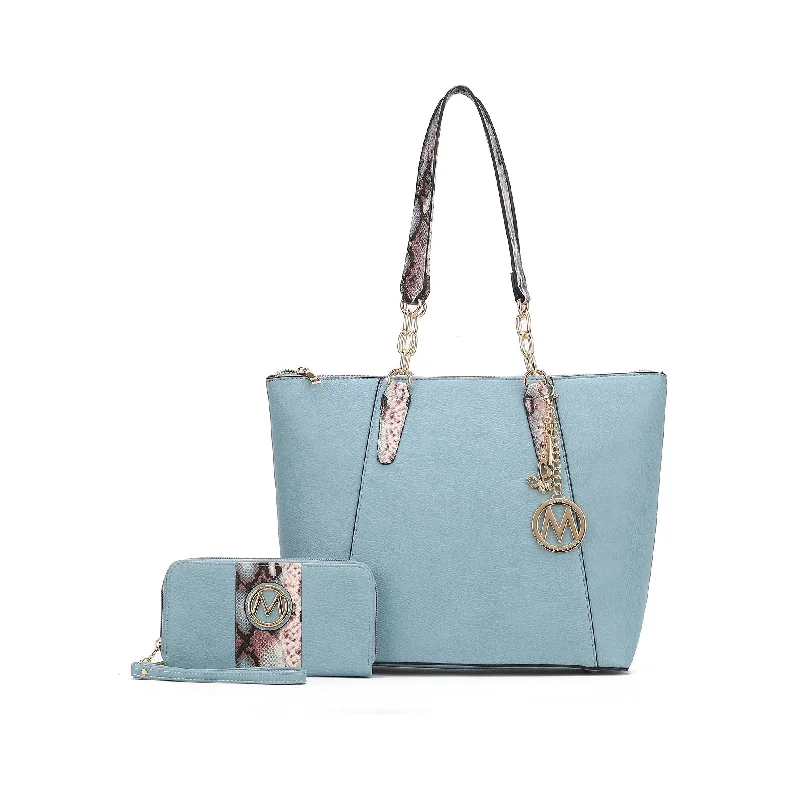 Canvas handle bags perfect for casual outings -Mkfcollection Ximena Tote Bag And Wallet Set Vegan Leather Designer Handbag