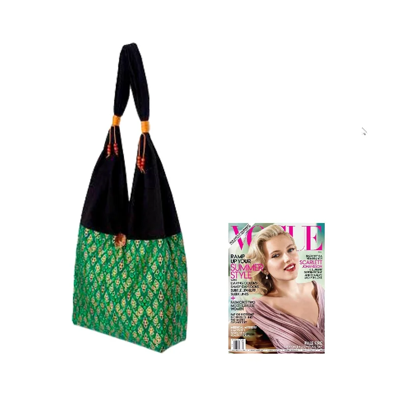 Handle bags with camouflage patterns for edge -NOVICA Handmade Cotton 'Thai Emerald' Sling Tote Bag (Thailand)