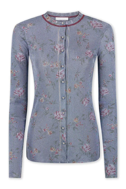 Travel - friendly cardigan for on - the - go -FLORAL CREWNECK CARDIGAN