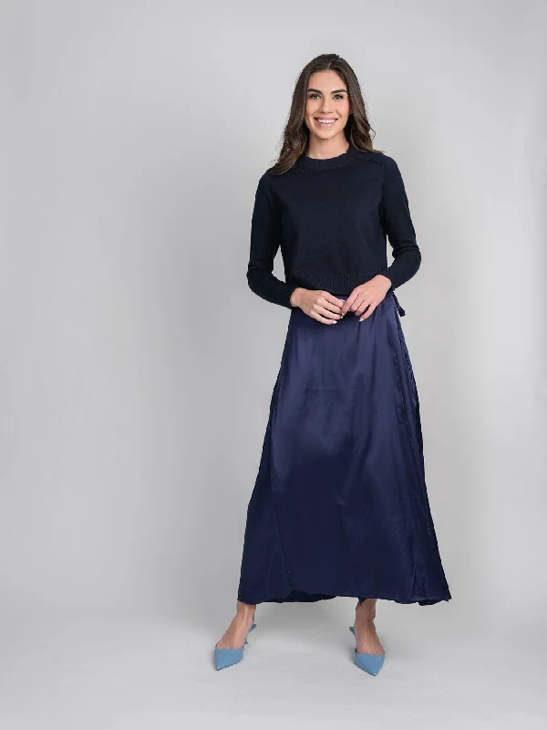 Prom Dresses for School Dance -SATIN WRAP SKIRT- NAVY